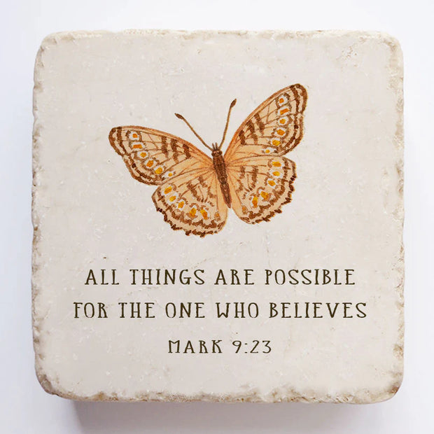 Mark 9:23 Butterfly Scripture Stone