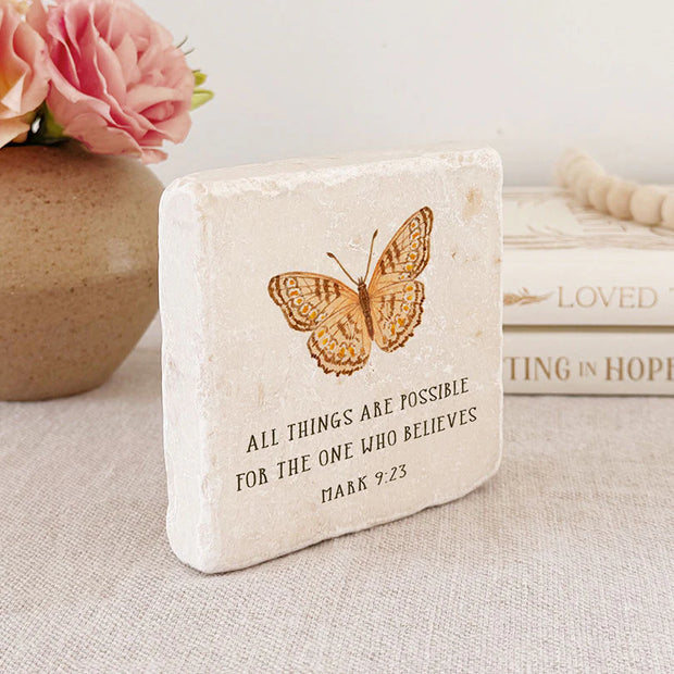 Mark 9:23 Butterfly Scripture Stone