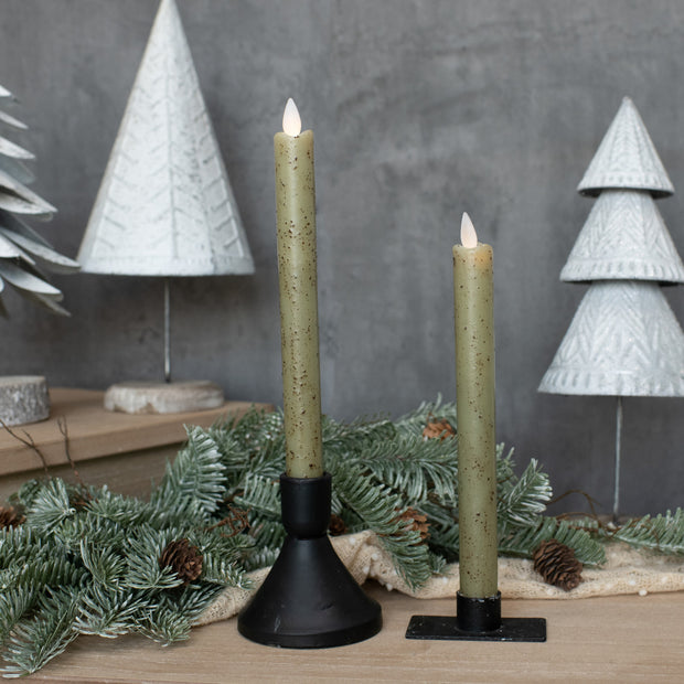 Set/2 9.5" Moving Flame Green Taper Candle