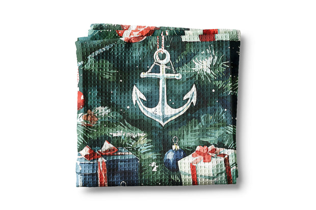 Christmas Nautical Anchor Beach Ocean Kitchen Towel Waffle