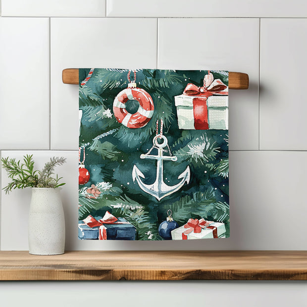 Christmas Nautical Anchor Beach Ocean Kitchen Towel Waffle