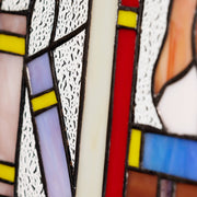 13"W Kitten With Books Stained Glass Window Panel