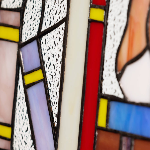 13"W Kitten With Books Stained Glass Window Panel