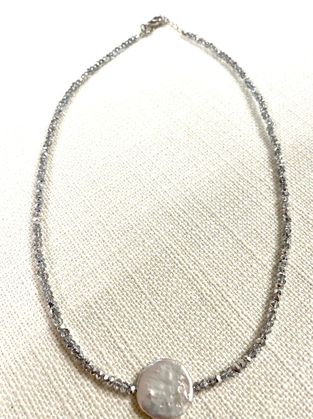 Crystal and Coin Pearl Necklace, assorted colors
