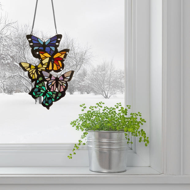13.25"H Butterfly Cluster Stained Glass Window Panel