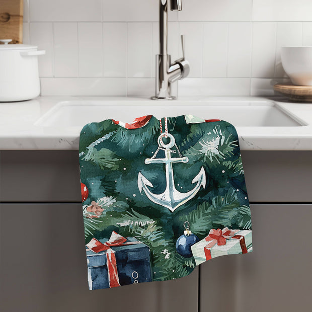 Christmas Nautical Anchor Beach Ocean Kitchen Towel Waffle