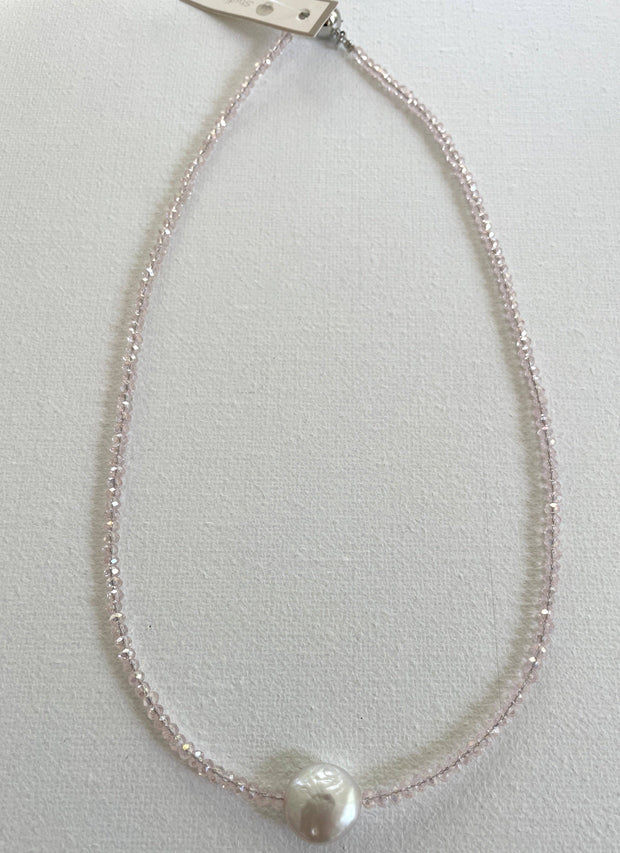 Crystal and Coin Pearl Necklace, assorted colors