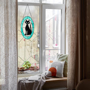 17"H Tiffany-Style Halloween Cat Stained Glass Window Panel