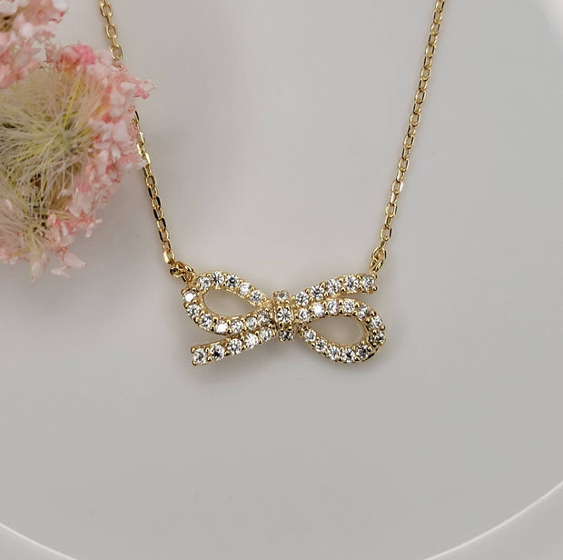 Sparkly Silver Bow Necklace