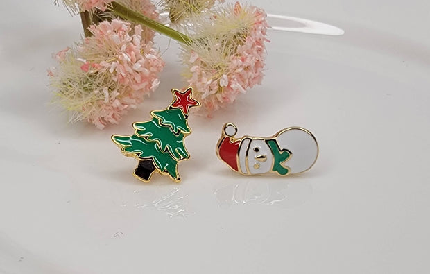 Enameled Christmas Stud Earrings