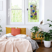 28"H Floral Purple Iris Stained Glass Window Panel