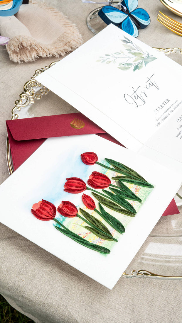Red Tulip Field Quilling Card