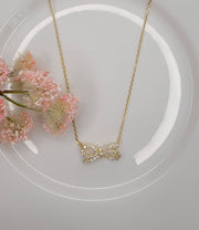 Sparkly Silver Bow Necklace