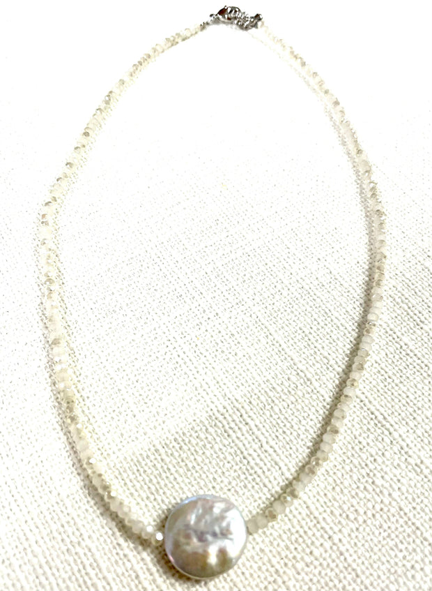 Crystal and Coin Pearl Necklace, assorted colors