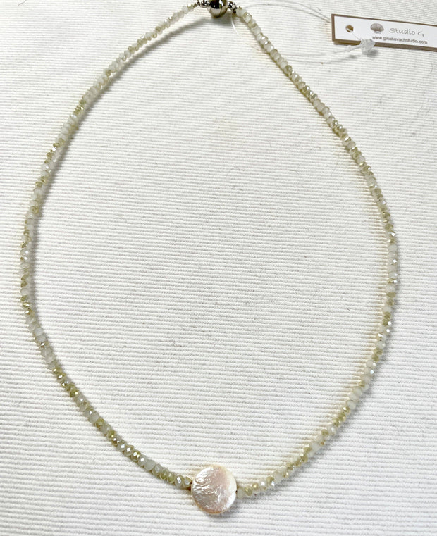 Crystal and Coin Pearl Necklace, assorted colors