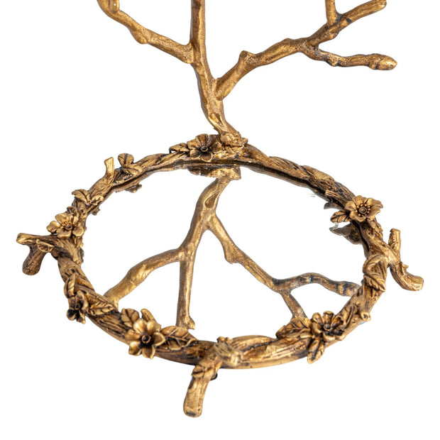 Antique Gold Pewter Jewelry Holder with Mirror & Bird on Branch