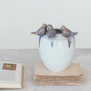 Stoneware Planter/Vase with 3 Birds on Rim