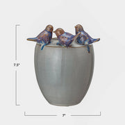 Stoneware Planter/Vase with 3 Birds on Rim