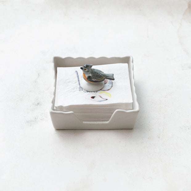 Stoneware Napkin Holder with Bird Weight