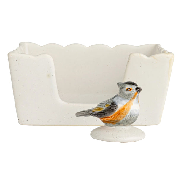 Stoneware Napkin Holder with Bird Weight