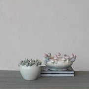 Stoneware Planter with Snails, Mushrooms & Frogs