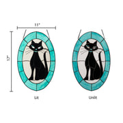 17"H Tiffany-Style Halloween Cat Stained Glass Window Panel