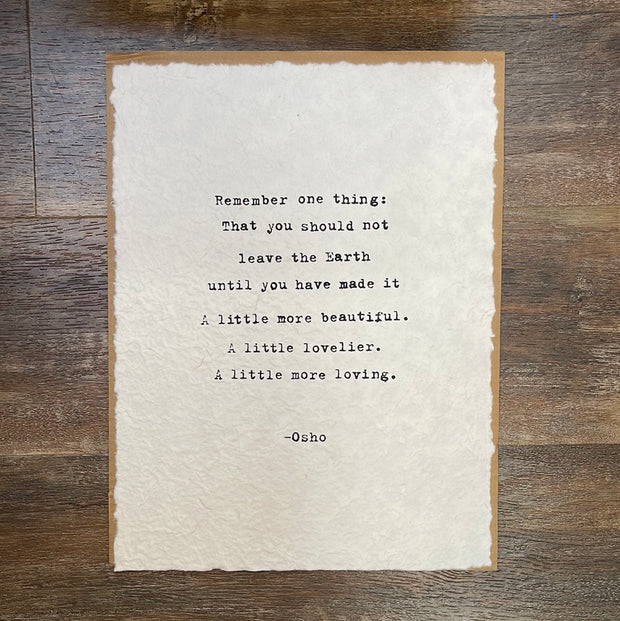 Osho Remember One Thing Recycled Paper Print 12 x 16
