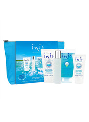 Inis Energy of the Sea Voyager Gift Set in aqua-blue travel pouch, containing 15 ml unisex cologne spray, 30 ml nourishing hand cream, 85 ml seaweed‑enriched body lotion
