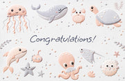 Sea Creatures Collage New Baby Greeting Card