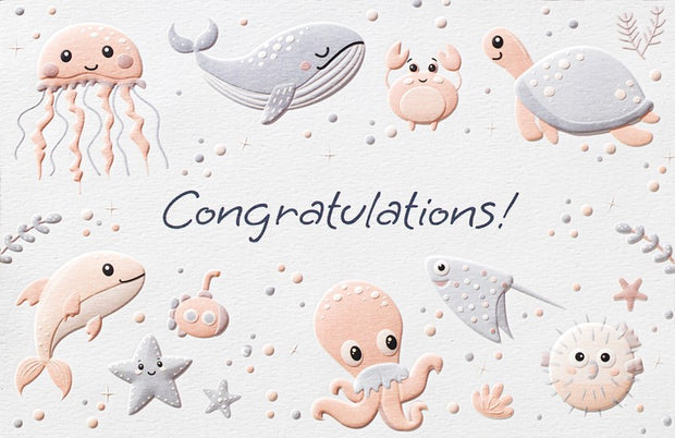 Sea Creatures Collage New Baby Greeting Card