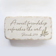 Proverbs 27:9 friendship scripture stone, heart-shaped inspirational décor gift, cast stone keepsake with sweet friendship verse