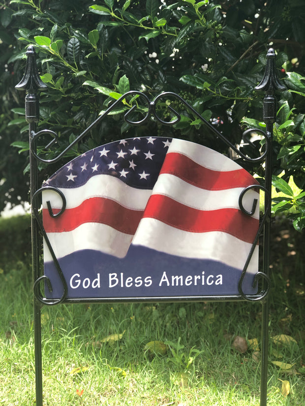 God Bless the USA Flag Garden Sign