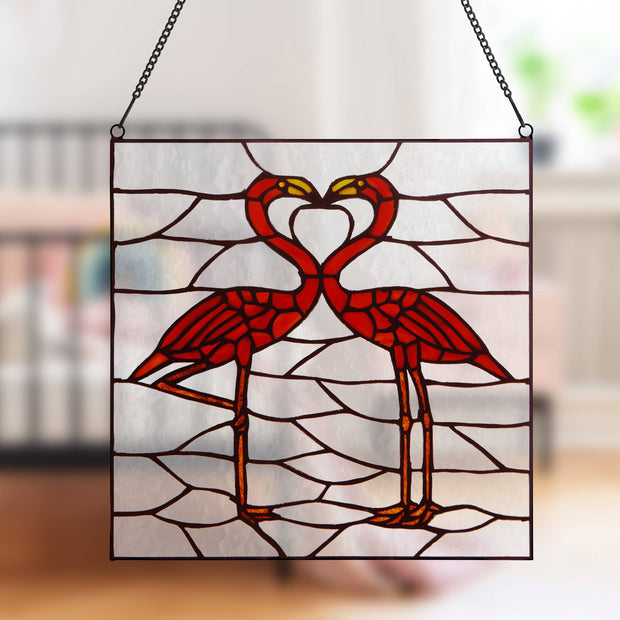 12.5"H Flamingos Stained Glass Window Panel