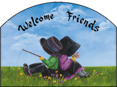 Amish Couple Welcome Friends Garden Sign, Heritage Gallery