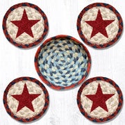 Capitol Earth Rugs Printed Braided Jute Coaster Sets, 4", Red Star