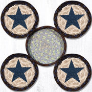 Capitol Earth Rugs Printed Braided Jute Coaster Sets, 4", Blue Star