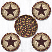 Capitol Earth Rugs Printed Braided Jute Coaster Sets, 4", Burgundy Star