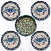Capitol Earth Rugs Printed Braided Jute Coaster Sets, 4", Blue Crab