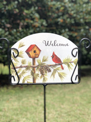 Heritage Gallery Cardinal with Pinecones Garden Sign