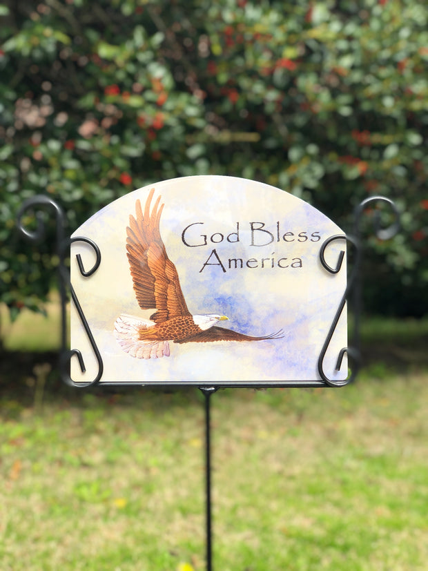 Heritage Gallery God Bless the USA Eagle Garden Sign