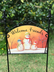 Fiery Friends Snowman Trio Garden Sign
