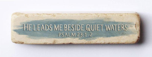 Psalm 23:2-3 Scripture Stone with Blue Background