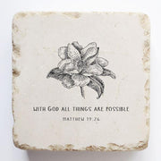 Matthew 19:26 Scripture Stone with Flower