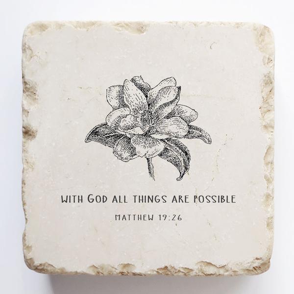 Matthew 19:26 Scripture Stone with Flower