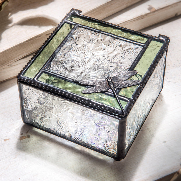 Green & Clear Stained Glass Dragonfly Keepsake Box