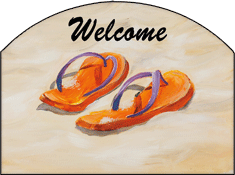 Orange Flip Flops on the Beach, Welcome Garden Sign, Heritage Gallery